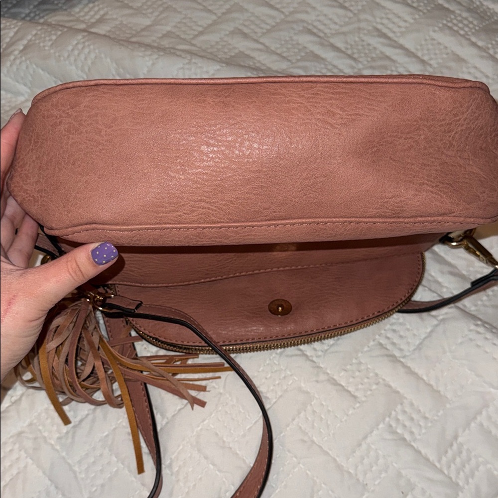Madison West Dusty Rose Leather Crossbody with Tassel - Picture 8 of 9